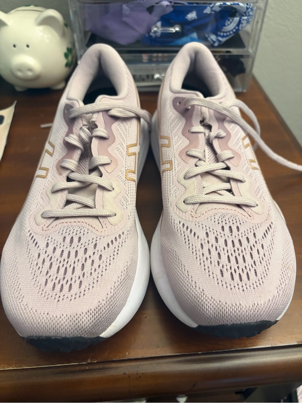 Asics Light Pink Women's Athletic Running Shoes with Gold Accents